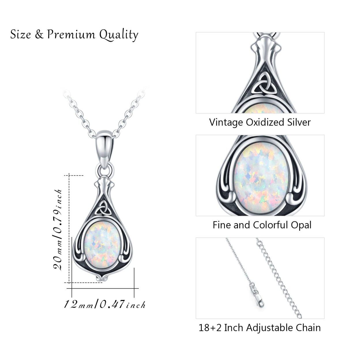 Sterling Silver Oval Opal Celtic Knot Drop Shape Cremation Urn Necklace for Ashes-4