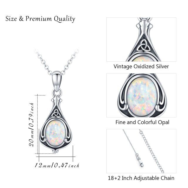 Collana con urna per cremazione a forma di goccia con nodo celtico in argento sterling ovale opale per le ceneri-4