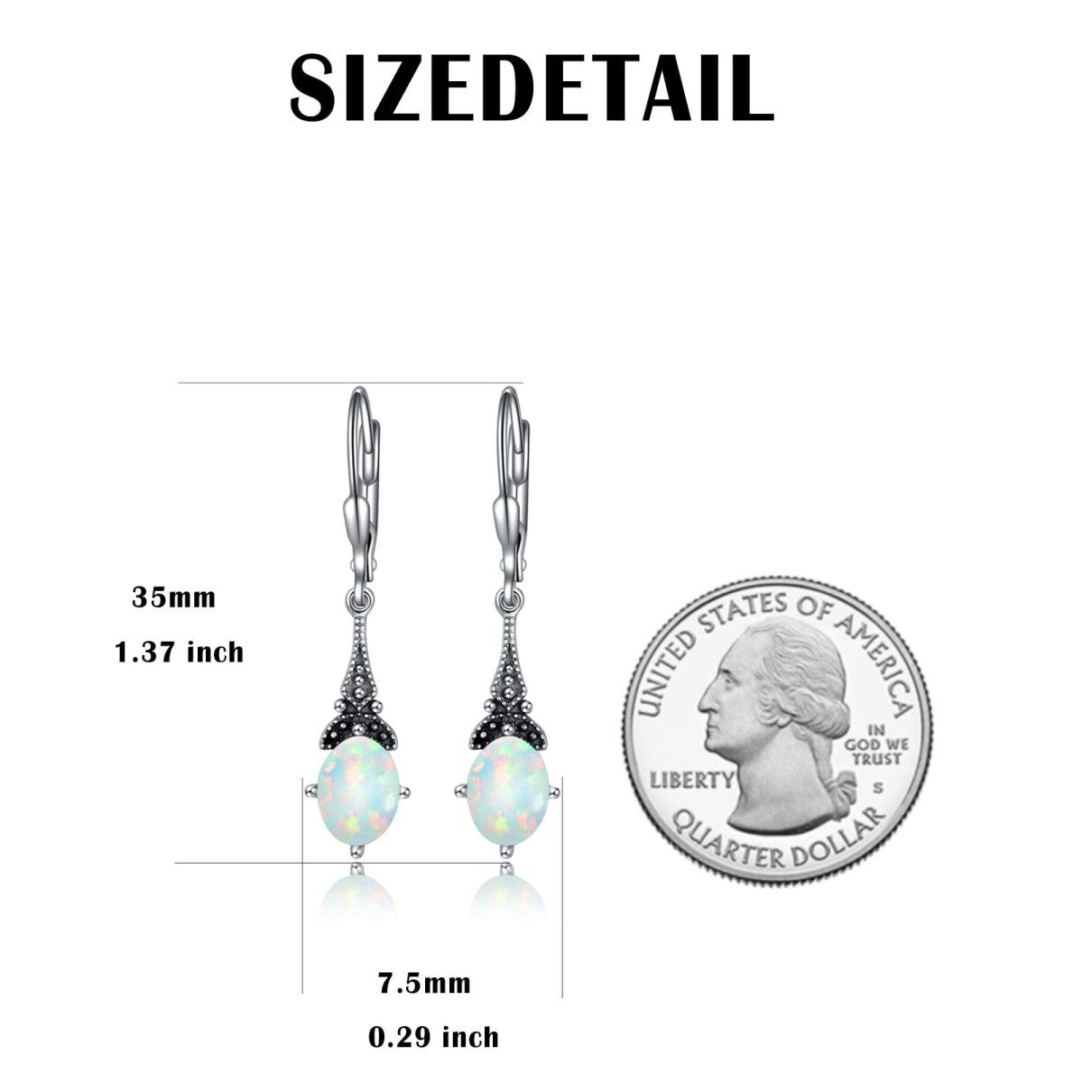 Sterling Silver Oval Opal Drop Shape Lever-back Earrings-3