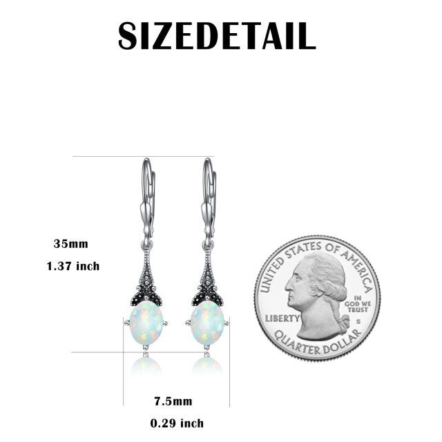 Sterling Silver Oval Opal Drop Shape Lever-back Earrings-3