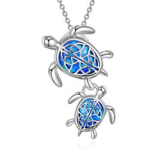 Sterling Silver Oval Opal Sea Turtle Pendant Necklace-5