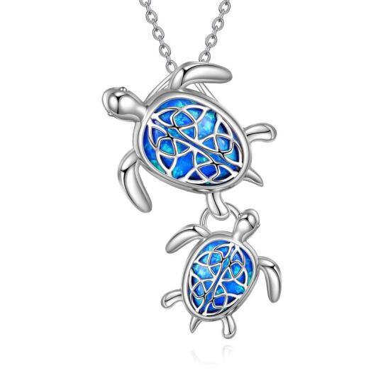 Sterling Silver Oval Opal Sea Turtle Pendant Necklace