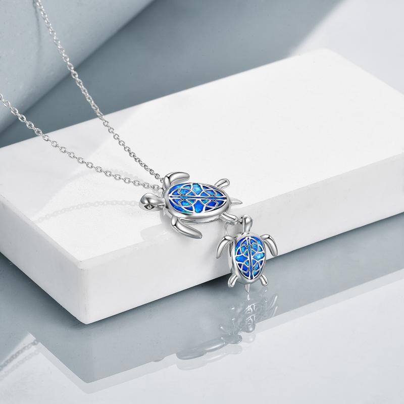 Sterling Silver Oval Opal Sea Turtle Pendant Necklace-4