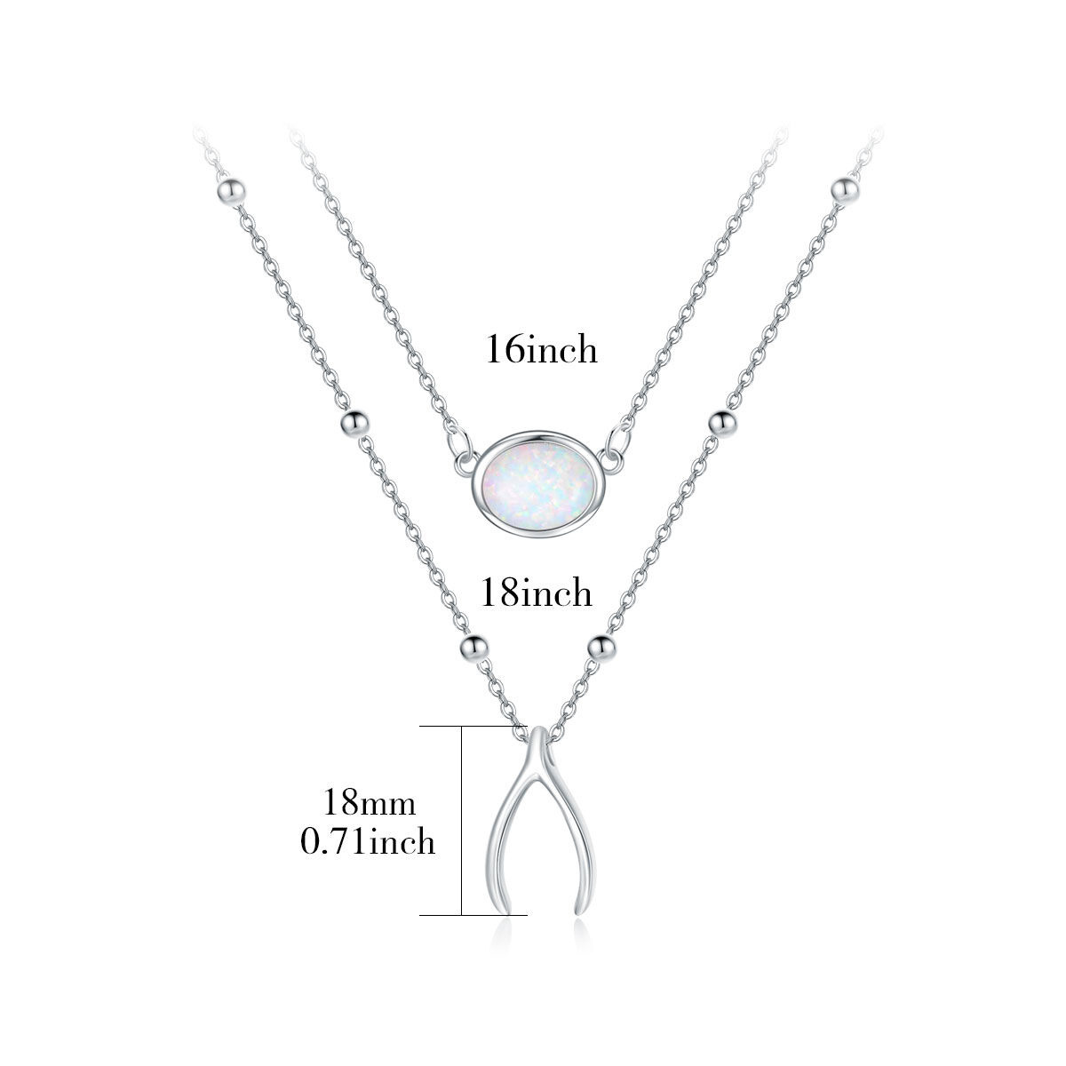 Collana a strati in argento sterling con opale ovale a forma di spina di pesce-5