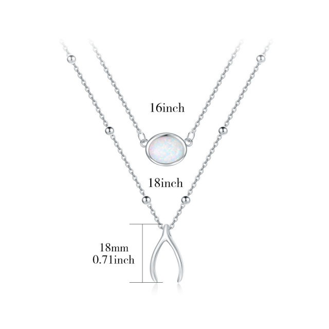 Sterling zilveren ovale wishbone gelaagde ketting-5