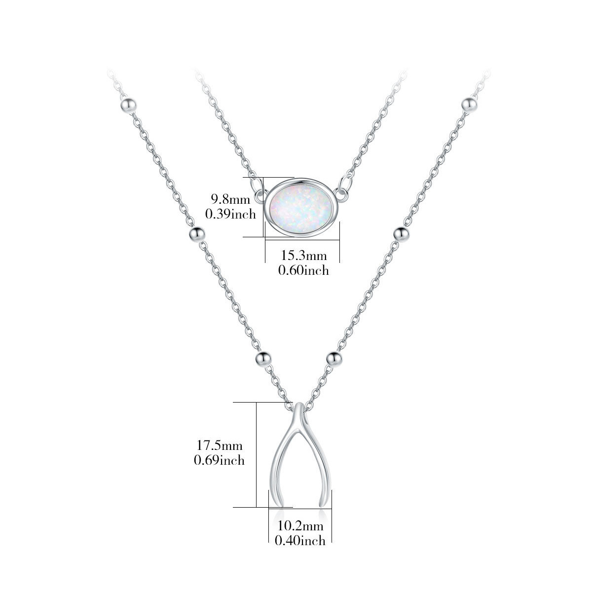 Sterling Silver Oval Opal Wishbone Layered Necklace-6