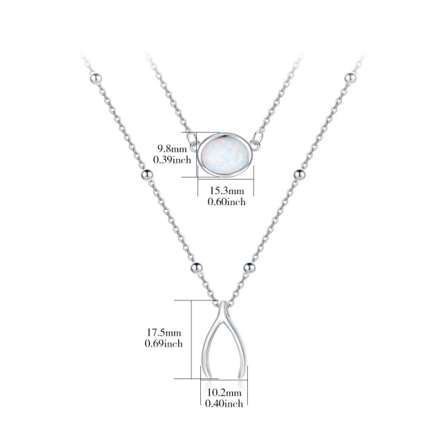 Sterling Silver Oval Opal Wishbone Layered Necklace-6