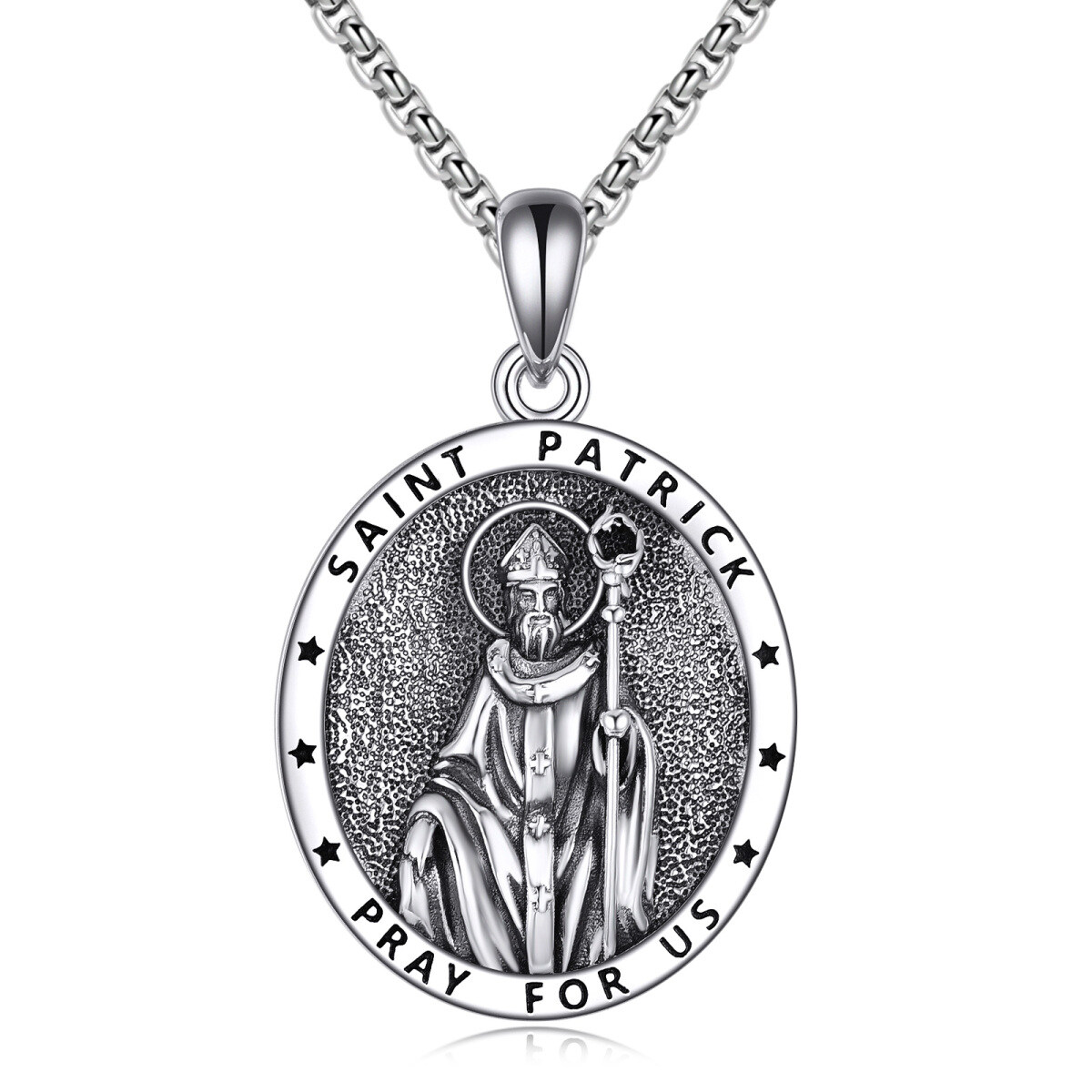 Collar colgante ovalado de plata de ley San Patricio con palabra grabada-1