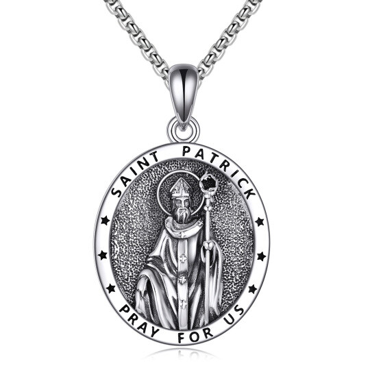 Sterling Silver Oval Saint Patrick Pendant Necklace with Engraved Word