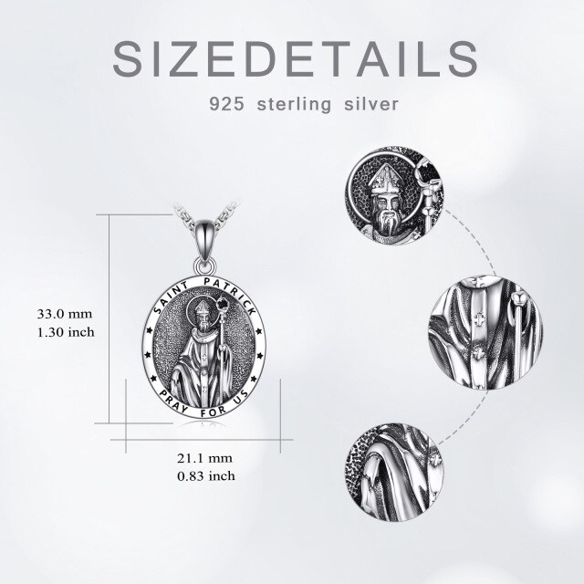 Sterling zilveren ovale Saint Patrick hanger ketting met gegraveerd woord-5