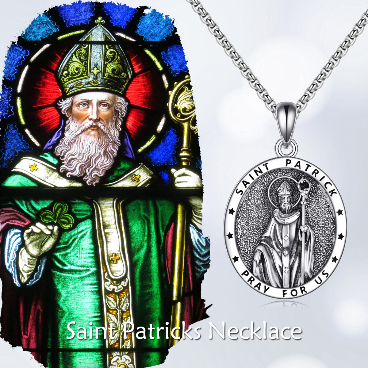 Collier en argent sterling avec pendentif ovale Saint Patrick avec mot gravé-6