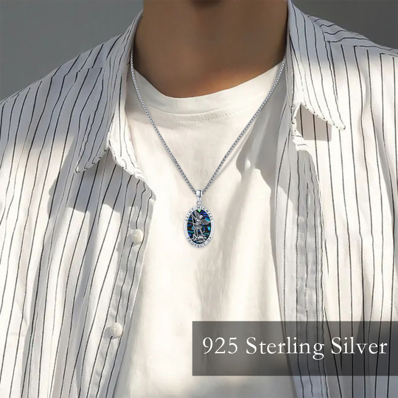 Collar colgante de plata de ley con forma ovalada de abulón y moluscos San Miguel para hombre-2