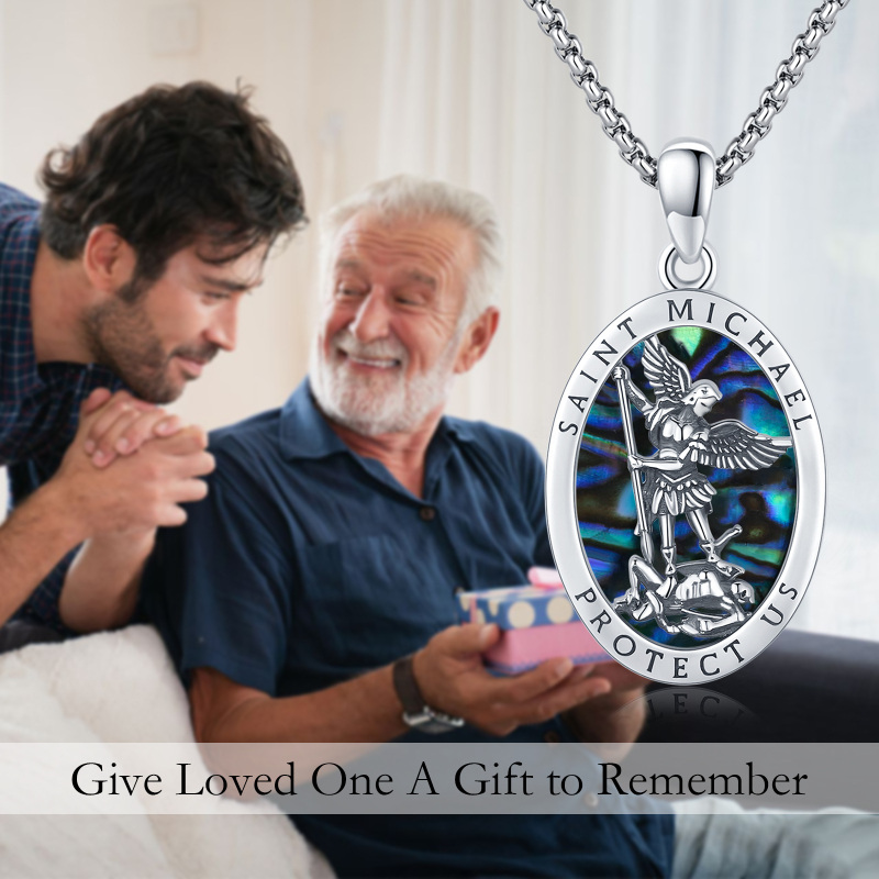 Collar colgante de plata de ley con forma ovalada de abulón y moluscos San Miguel para hombre-5