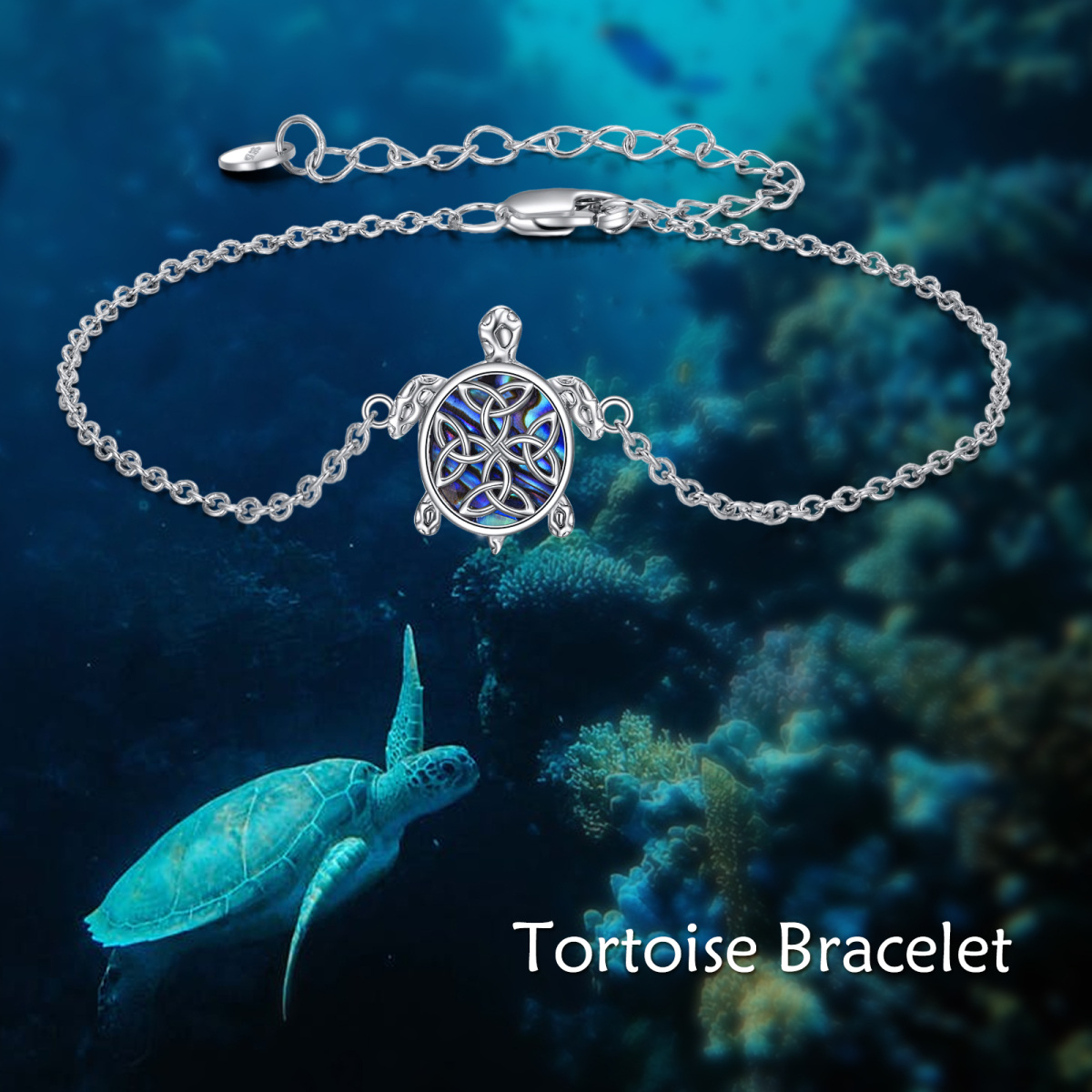 Bracelet de cheville en argent sterling en forme ovale d'abalone, de coquillage et de tort-6