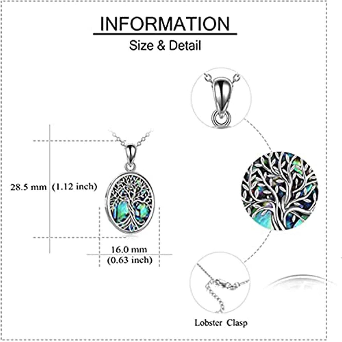 Sterling Silver Oval Shaped Abalone Shellfish Tree Of Life Personalized Photo Locket Necklace-5