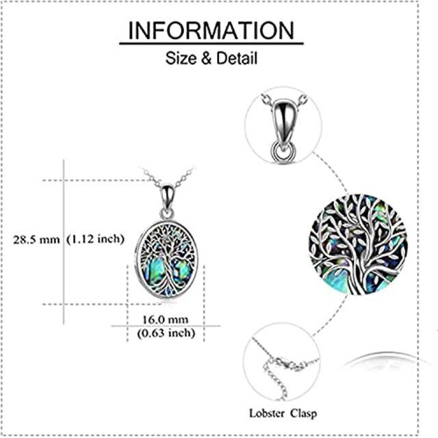 Sterling zilveren ovale schelpdieren Abalone Tree of Life gepersonaliseerde foto-zakje ketting-5