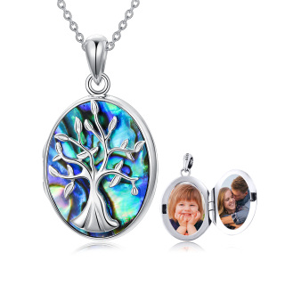 Sterling Silver Oval Abalone Shellfish Tree Of Life Personalized Photo Locket Necklace For Women-2