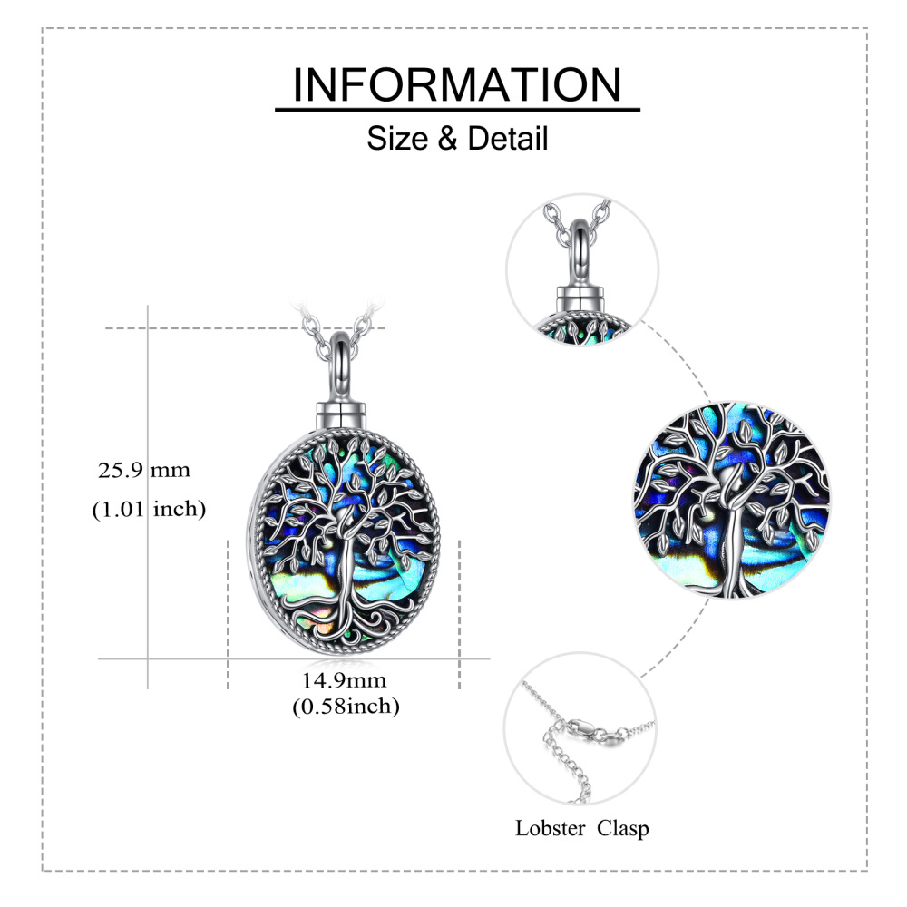Sterling Silver Oval Shaped Abalone Shellfish Tree Of Life Urn Necklace for Ashes with Engraved Word-6