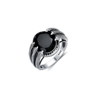 Sterling Silver Oval Shaped Agate Dragon Ring for Men-20