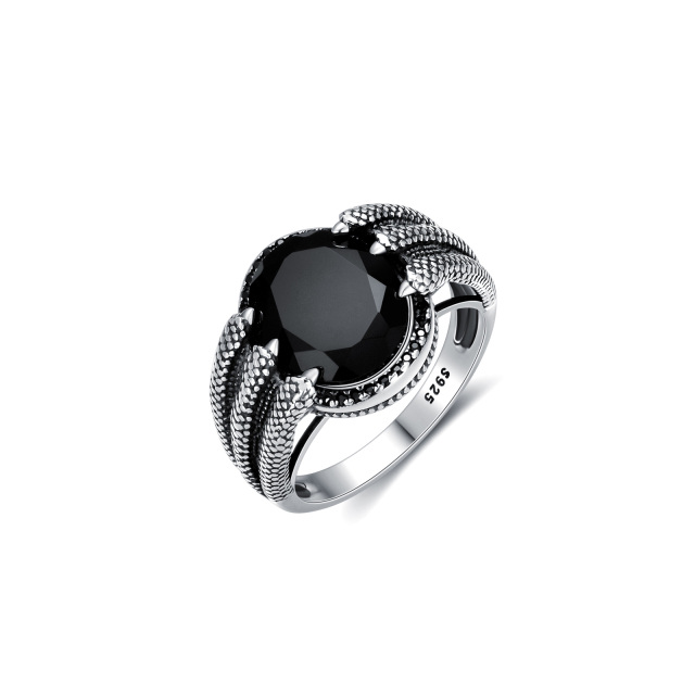 Anello da uomo con drago in agata a forma ovale in argento sterling-1