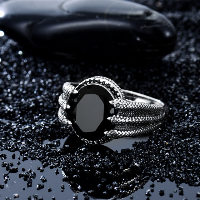 Anello da uomo con drago in agata a forma ovale in argento sterling-3