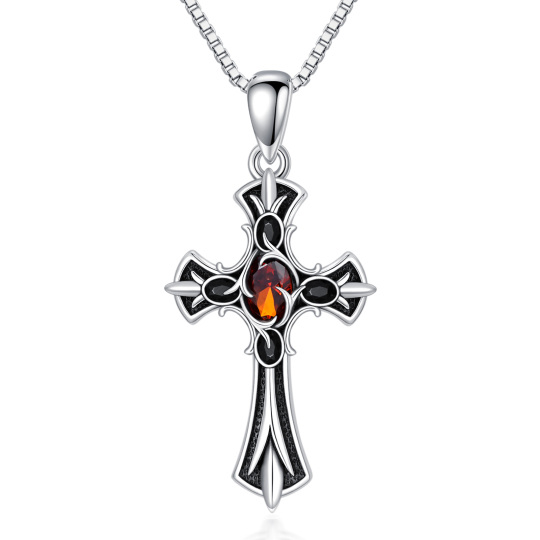 Collier avec pendentif croix en argent sterling et oxyde de zirconium de forme ovale