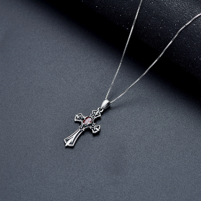 Sterling Silver Oval Shaped Cubic Zirconia Cross Pendant Necklace-3