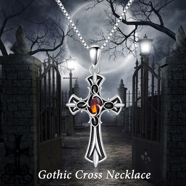 Collier avec pendentif croix en argent sterling et oxyde de zirconium de forme ovale-5