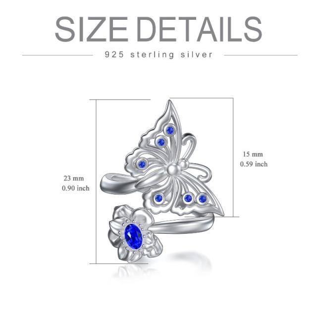 Sterling Silver Oval Shaped Crystal Butterfly Open Ring-5