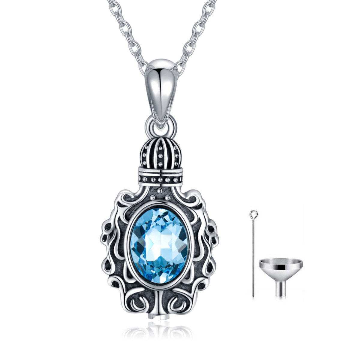 Collana con urna di cristallo a forma di ovale in argento sterling per le ceneri-1