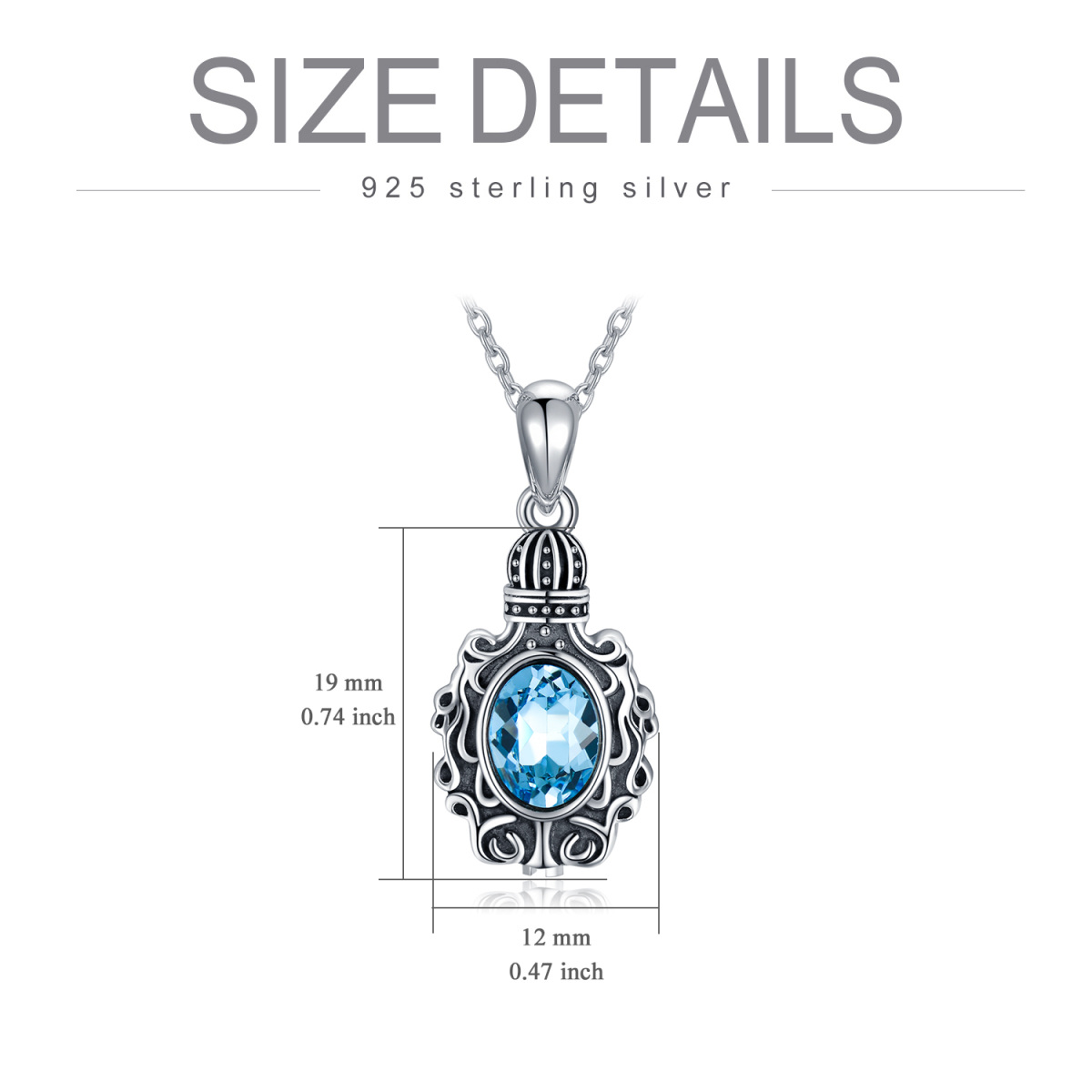 Sterling Silver Oval Shaped Crystal Castle Urn Necklace for Ashes-5