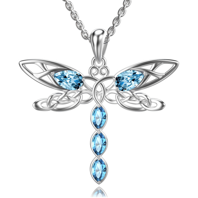 Sterling Silver Oval Shaped Crystal Dragonfly & Celtic Knot Pendant Necklace-3