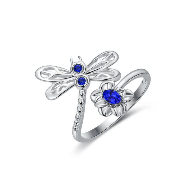 Sterling Silver Oval Shaped Crystal Dragonfly Open Ring-3