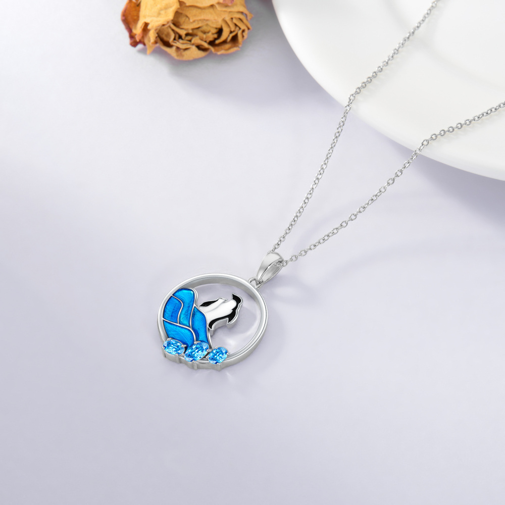 Colar de prata esterlina com pingente de pinguim de cristal em forma oval-3