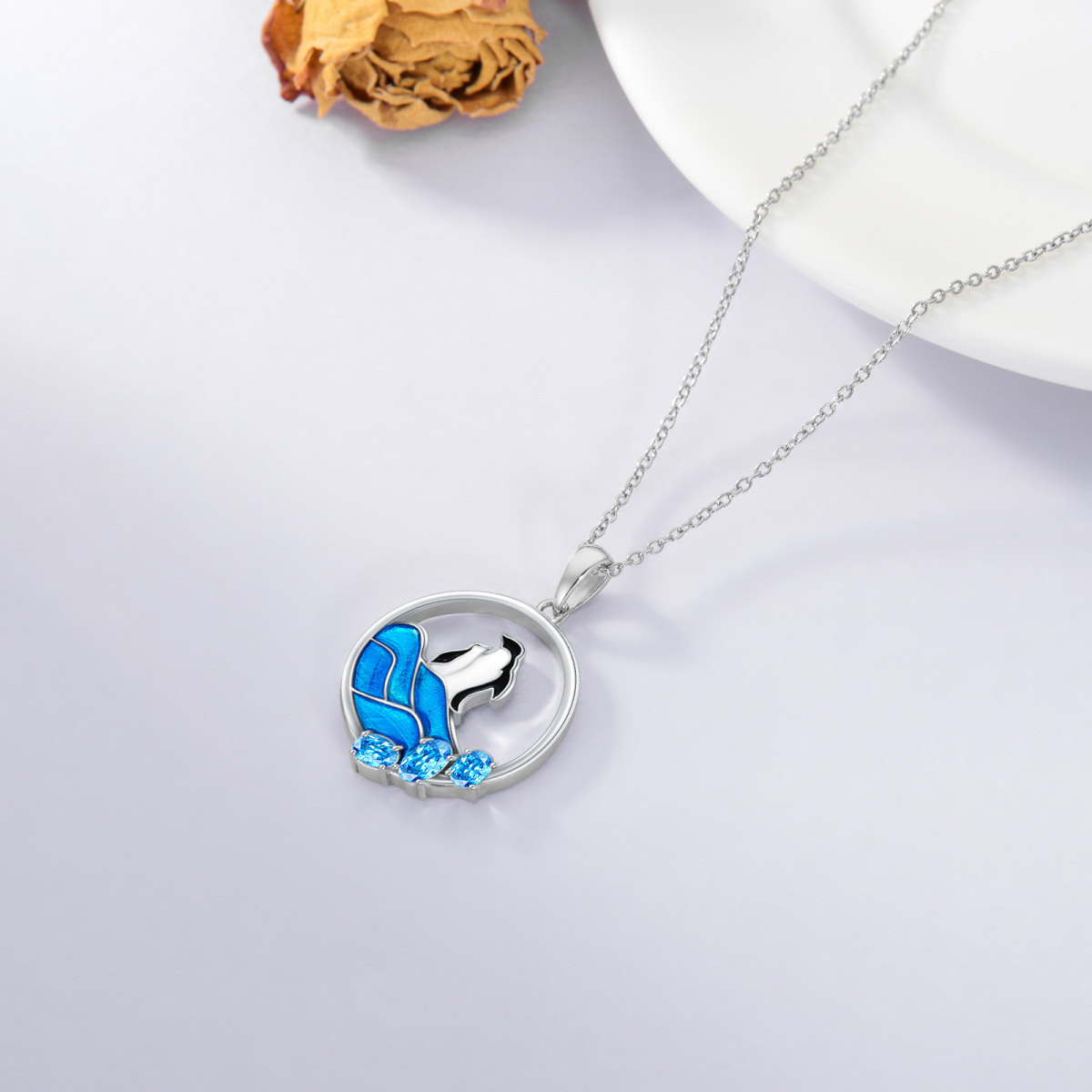 Sterling Silver Oval Shaped Crystal Penguin Pendant Necklace-3