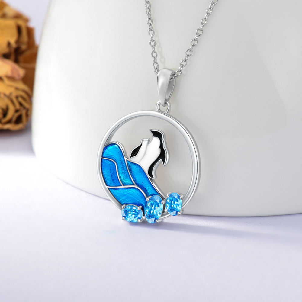 Colar de prata esterlina com pingente de pinguim de cristal em forma oval-4