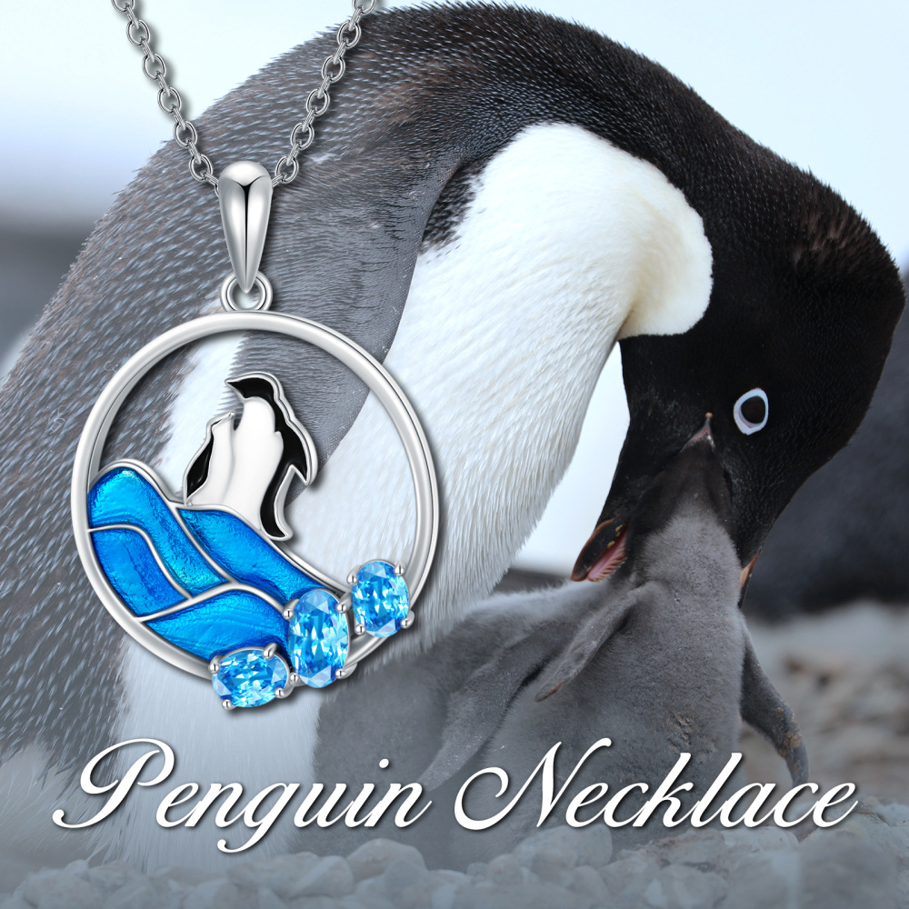 Colar de prata esterlina com pingente de pinguim de cristal em forma oval-6