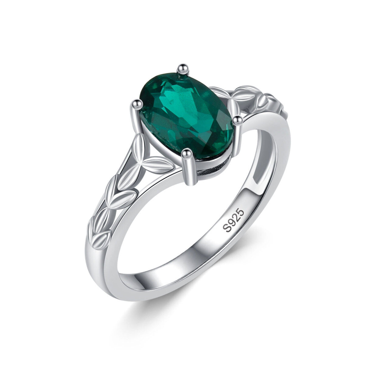 Sterling Silver Oval Shaped Emerald Ring-1