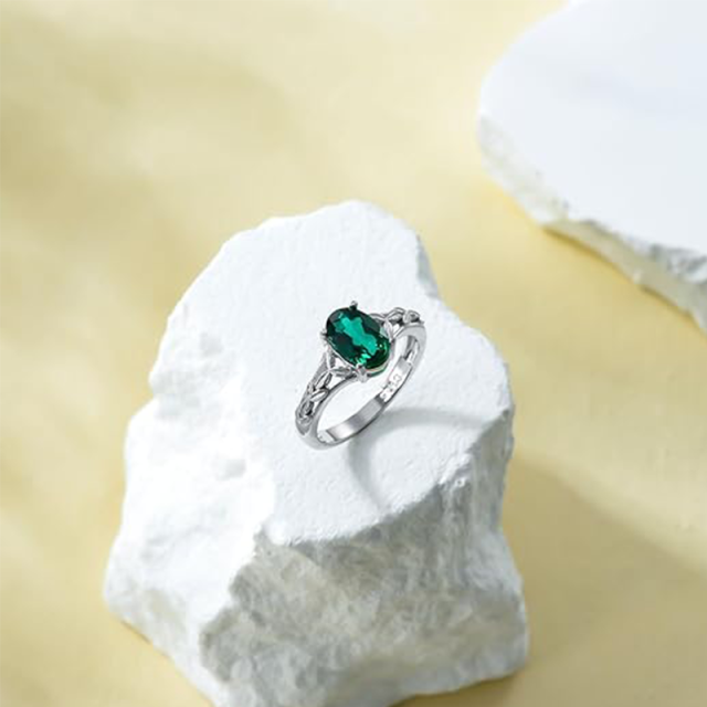 Sterling Silver Oval Shaped Emerald Ring-2