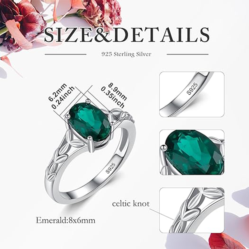 Sterling Silver Oval Shaped Emerald Ring-4