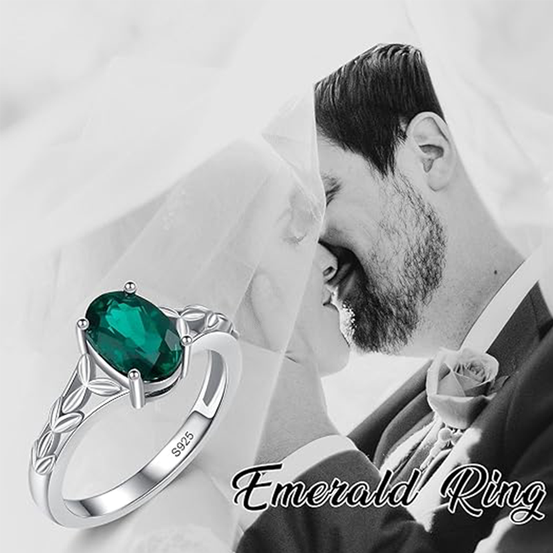 Sterling Silver Oval Shaped Emerald Ring-5