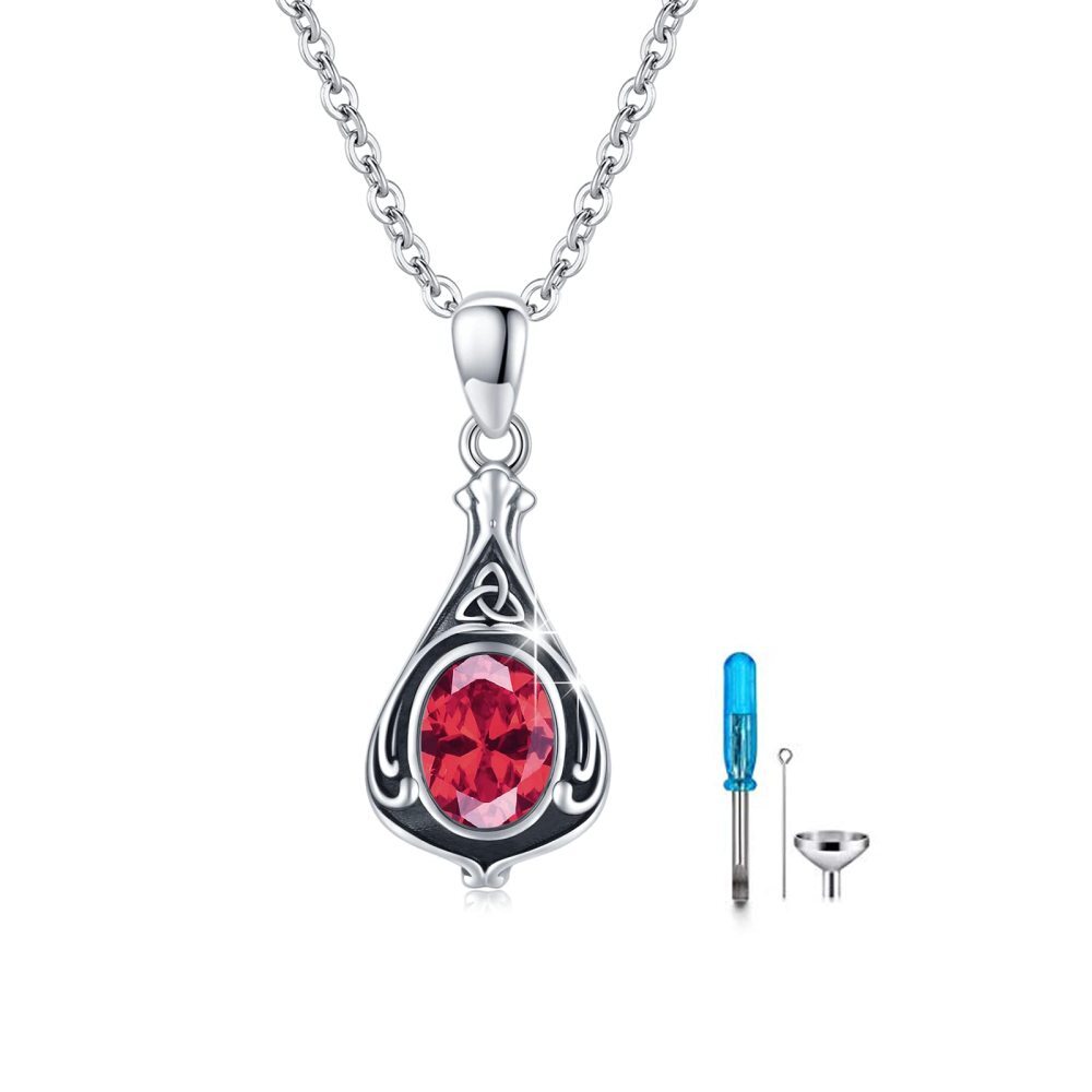 Collier Urne en argent sterling avec nœud celtique en grenat de forme ovale-1