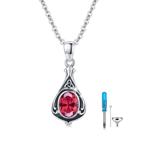 Sterling Silver Oval Shaped Garnet Celtic Knot Urn Necklace for Ashes