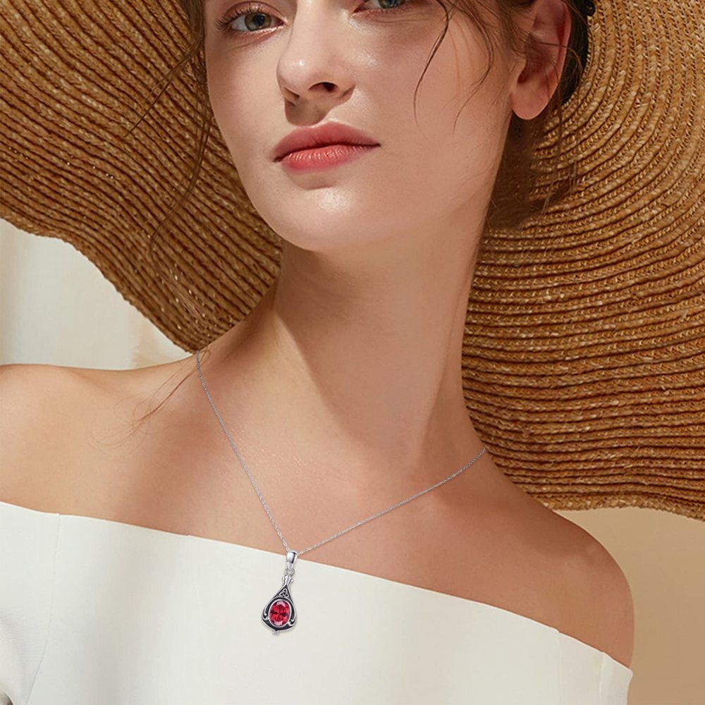Collier Urne en argent sterling avec nœud celtique en grenat de forme ovale-2