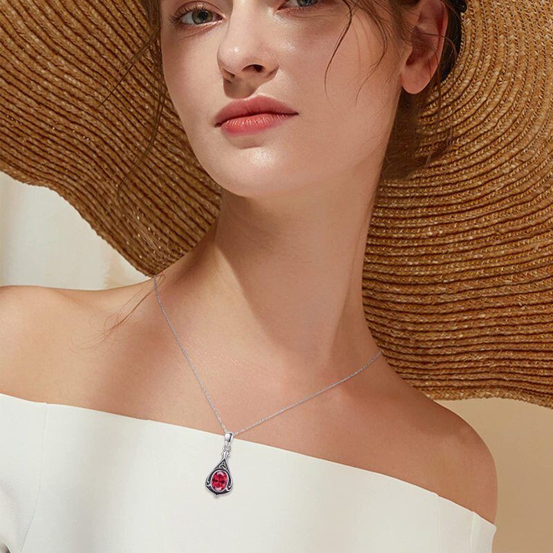 Sterling Silver Oval Shaped Garnet Celtic Knot Urn Necklace for Ashes-2