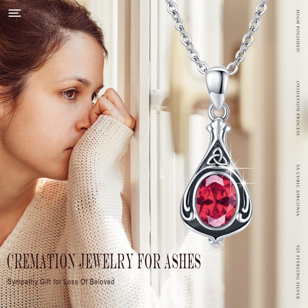 Collier Urne en argent sterling avec nœud celtique en grenat de forme ovale-4