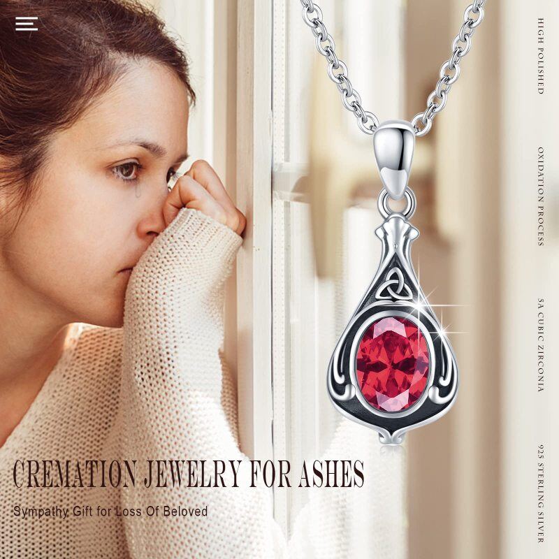 Sterling Silver Oval Shaped Garnet Celtic Knot Urn Necklace for Ashes-4
