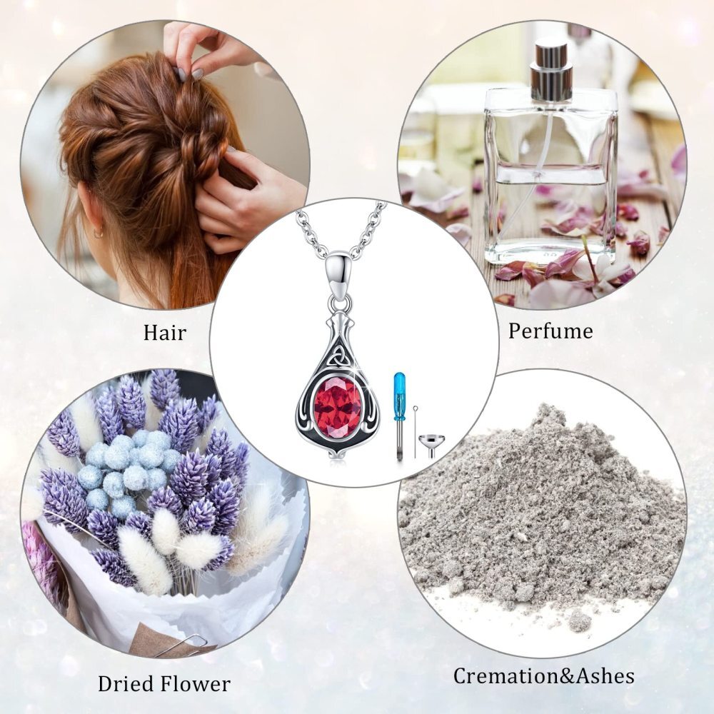Collier Urne en argent sterling avec nœud celtique en grenat de forme ovale-5