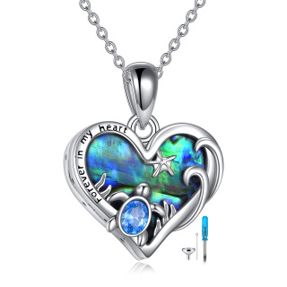 Sterling Silver Heart Abalone Shellfish With Crystal Sea Turtle & Starfish Urn Necklace For Ashes-19