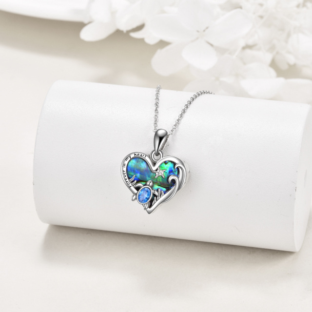 Sterling Silver Oval Shaped & Heart Shaped Abalone Shellfish & Crystal Sea Turtle & Starfish & Heart Urn Necklace for Ashes with Engraved Word-3